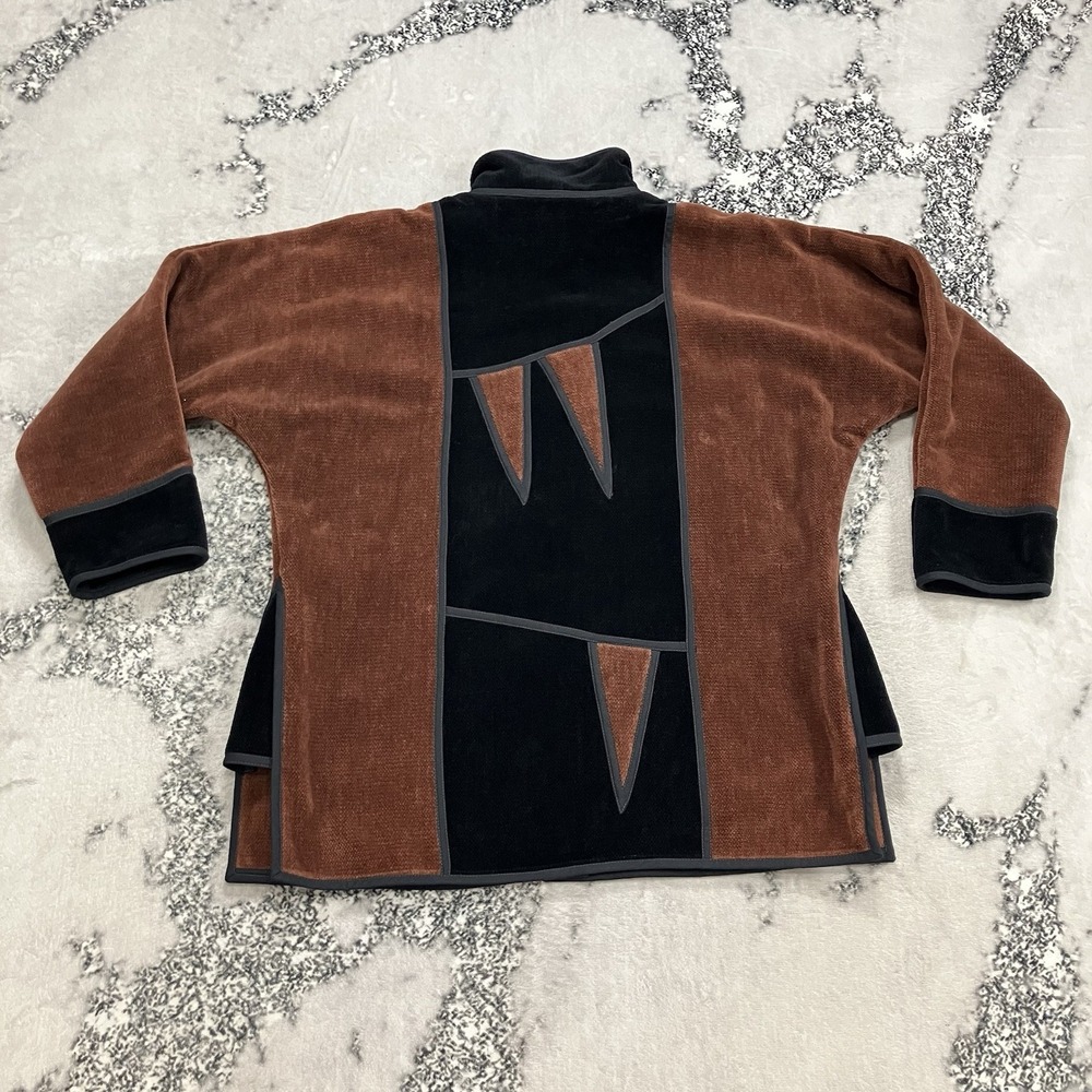 Vintage Annikki Karvinen Finland Brown Black Cotton Snap Jacket Womens S - Picture 7 of 12